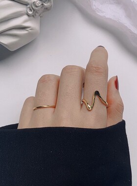 s925银几何弧形开口戒指女ins潮冷淡风网红个性可调节食指戒