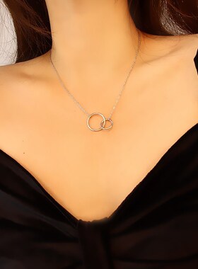 s925银双圆圈项链女网红气质几何双环锁骨链ins简约个性百搭潮