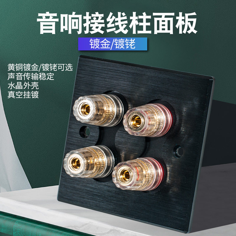 音响接线柱碳纤音箱接线盒86型面板镀铑喇叭线墙插香蕉头插头