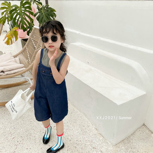 2021韩国童装薄款牛仔背带短裤夏装男女童宝宝休闲裤子