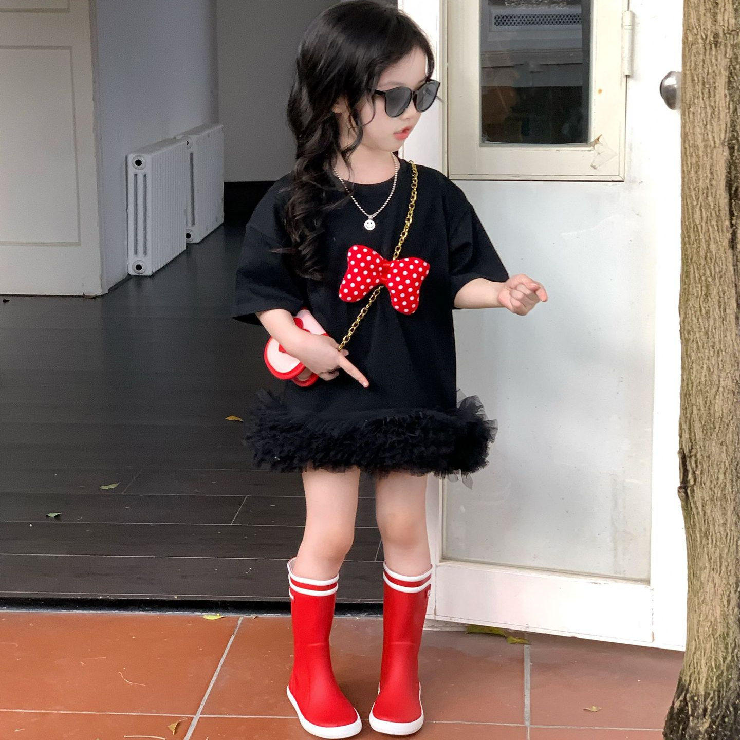 2025夏季新韩版女童立体蝴蝶结短袖纱摆甜美T恤裙女宝宝拼接纱裙,童装/婴儿装/亲子装,连衣裙,淘宝优惠券,粉丝福利购,淘宝优惠卷