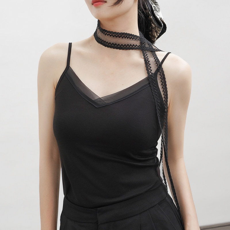 慕阳花无痕薄款蕾丝领吊带背心女