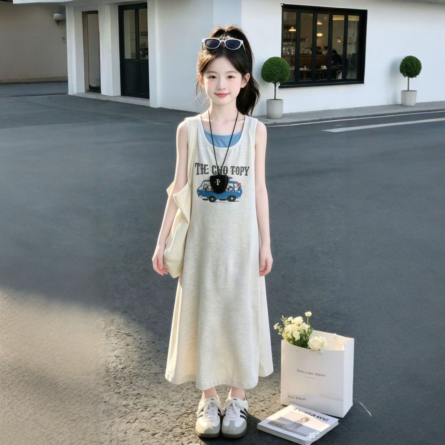 女大童夏季假两件卡通连衣裙