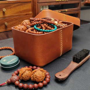 元夙造物牛皮文玩收纳盒核桃高档玉石首饰收纳盘珠玉手串收纳保养