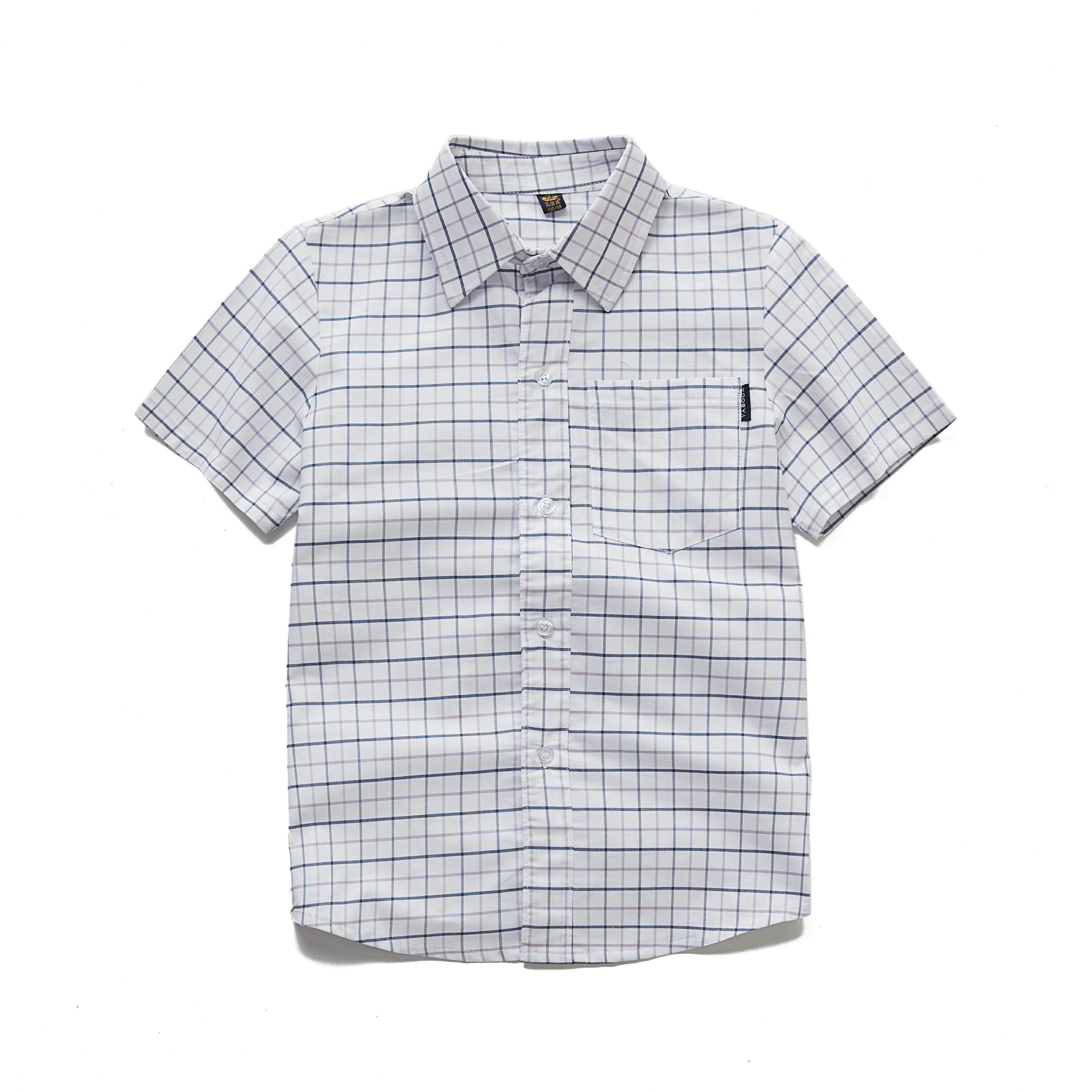 男童纯棉短袖格子衬衫儿童春夏长袖衬衣中大童女童中小学生校服