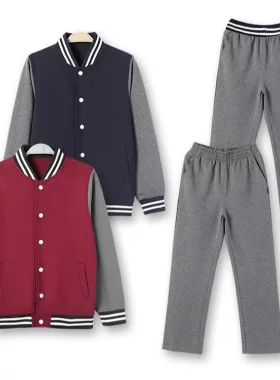 中小春秋校服外套女童酒红色棒球服儿童枣红藏青英伦风运动装