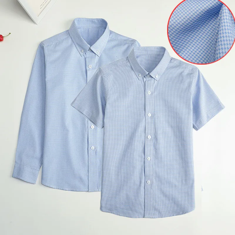 英伦校服儿童千鸟格纯棉短袖衬衣男童女童小夏季校服短袖格子衬衫