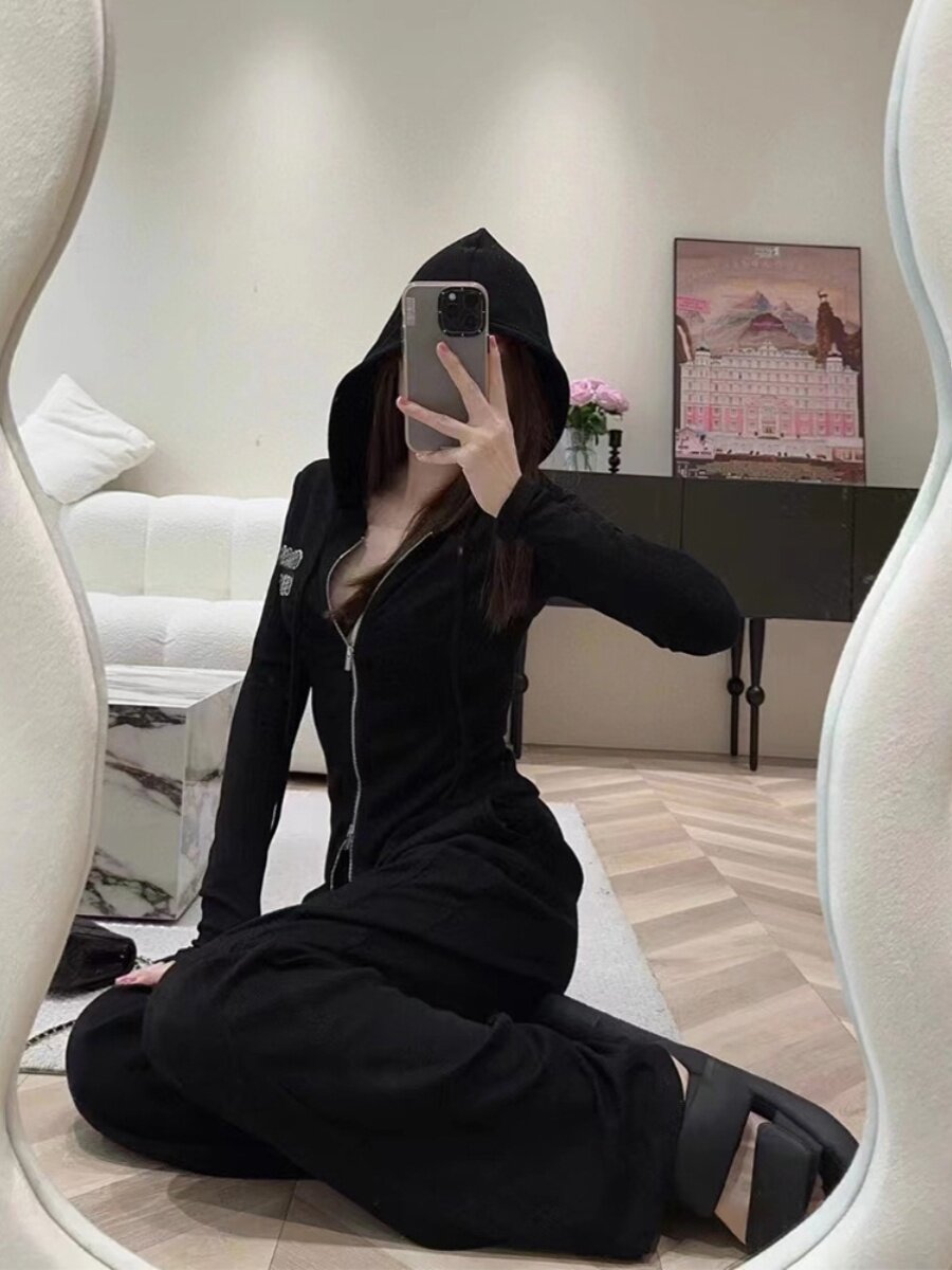여성을위한 유럽 역 ??캐주얼 스포츠 정장 2024 봄 가을 새로운 패션 하이 엔드 후드 티셔츠 넓은 다리 바지 유행