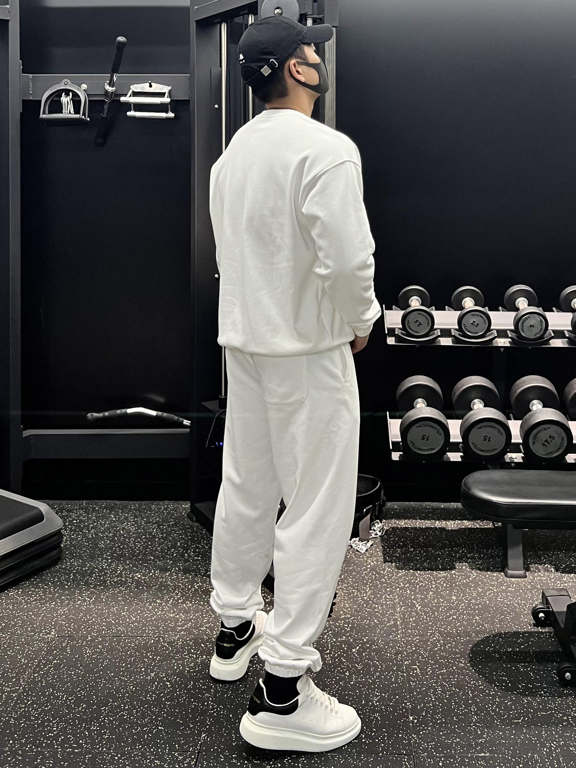 ROUND NECK TRACKSUIT MENS THICKENED TERRY COTTON SPRING AUTUMN AND WINTER CASUAL GYM WEAR LOOSE TREND SWEATSHIRT SWEATPANTS