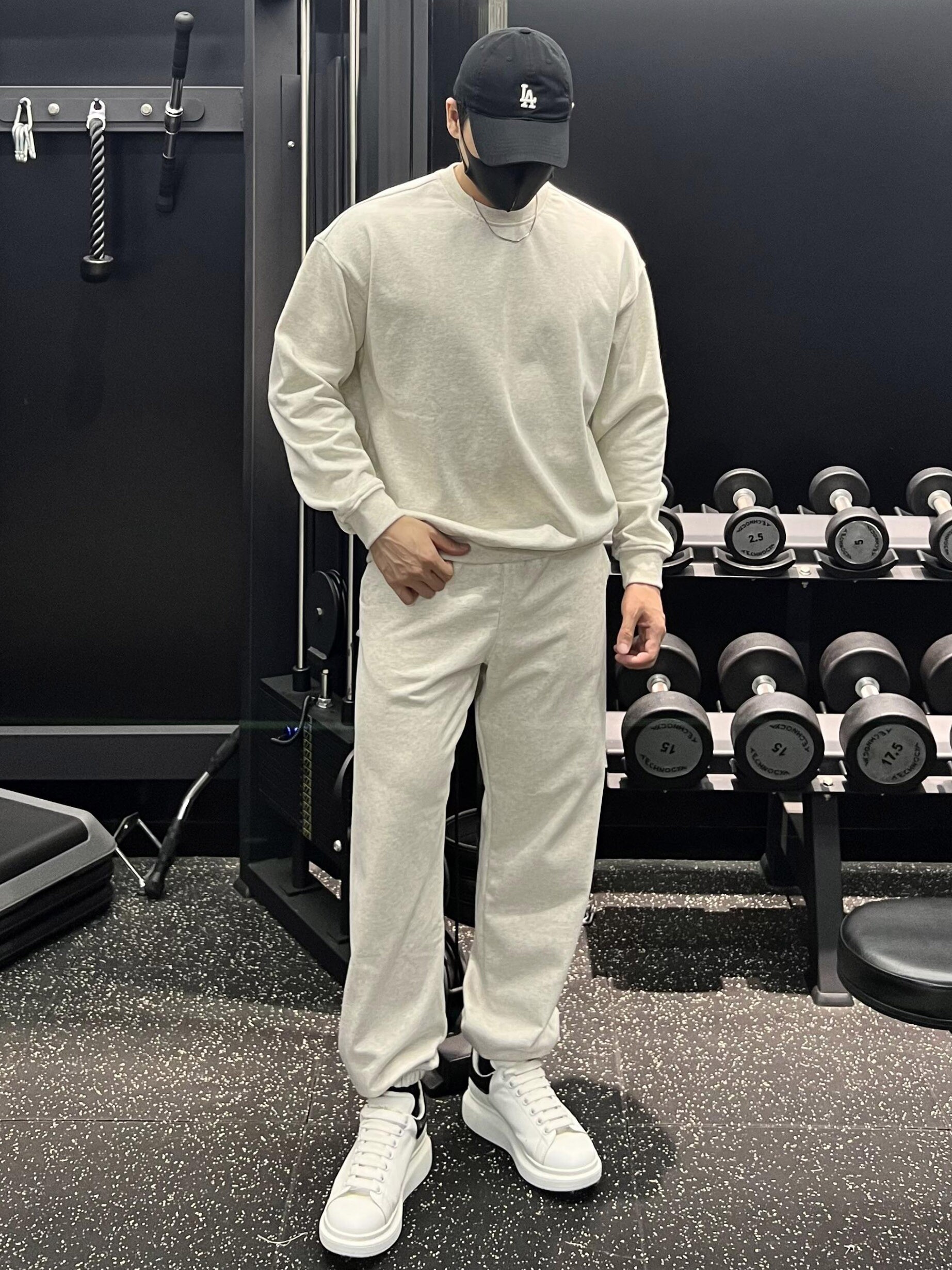 ROUND NECK TRACKSUIT MENS THICKENED TERRY COTTON SPRING AUTUMN AND WINTER CASUAL GYM WEAR LOOSE TREND SWEATSHIRT SWEATPANTS