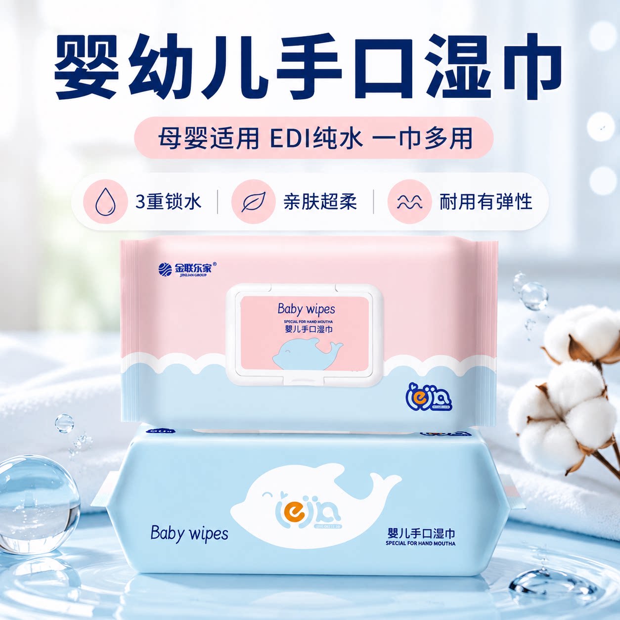 湿巾80抽大包加大加厚卫生清洁亲肤便携婴儿手口纯水柔软清洁湿巾