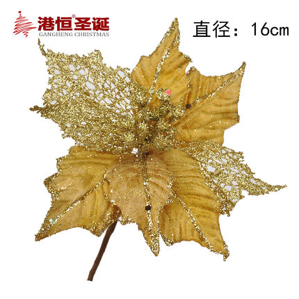 港恒 金色纱网装饰圣诞花 圣诞树装饰品 圣诞节装饰花20g