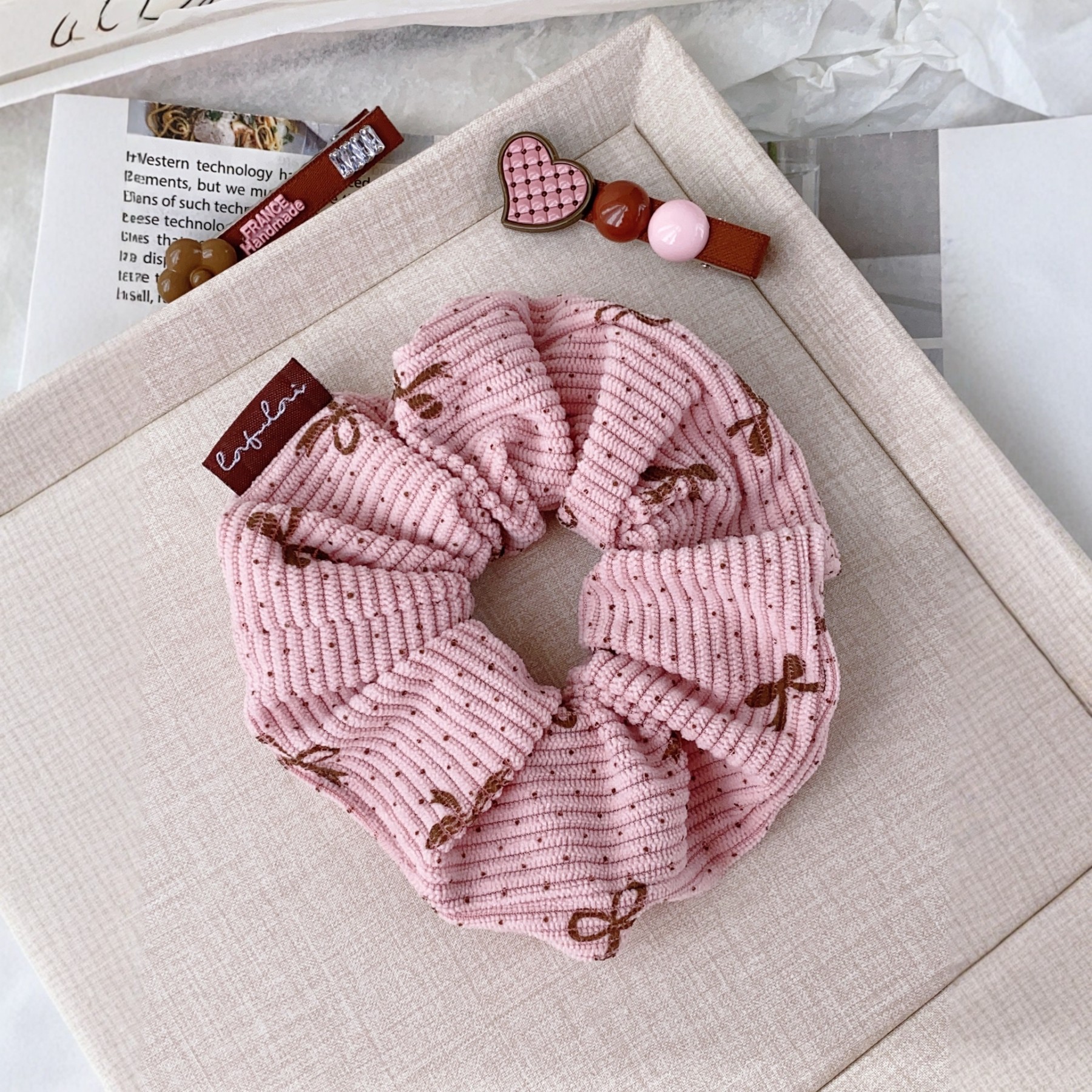 粉色甜心～發家韩国新款布标灯芯绒大肠发圈蝴蝶结印花甜美发饰女,饰品/流行首饰/时尚饰品新,发饰,淘宝优惠券,粉丝福利购,淘宝优惠卷