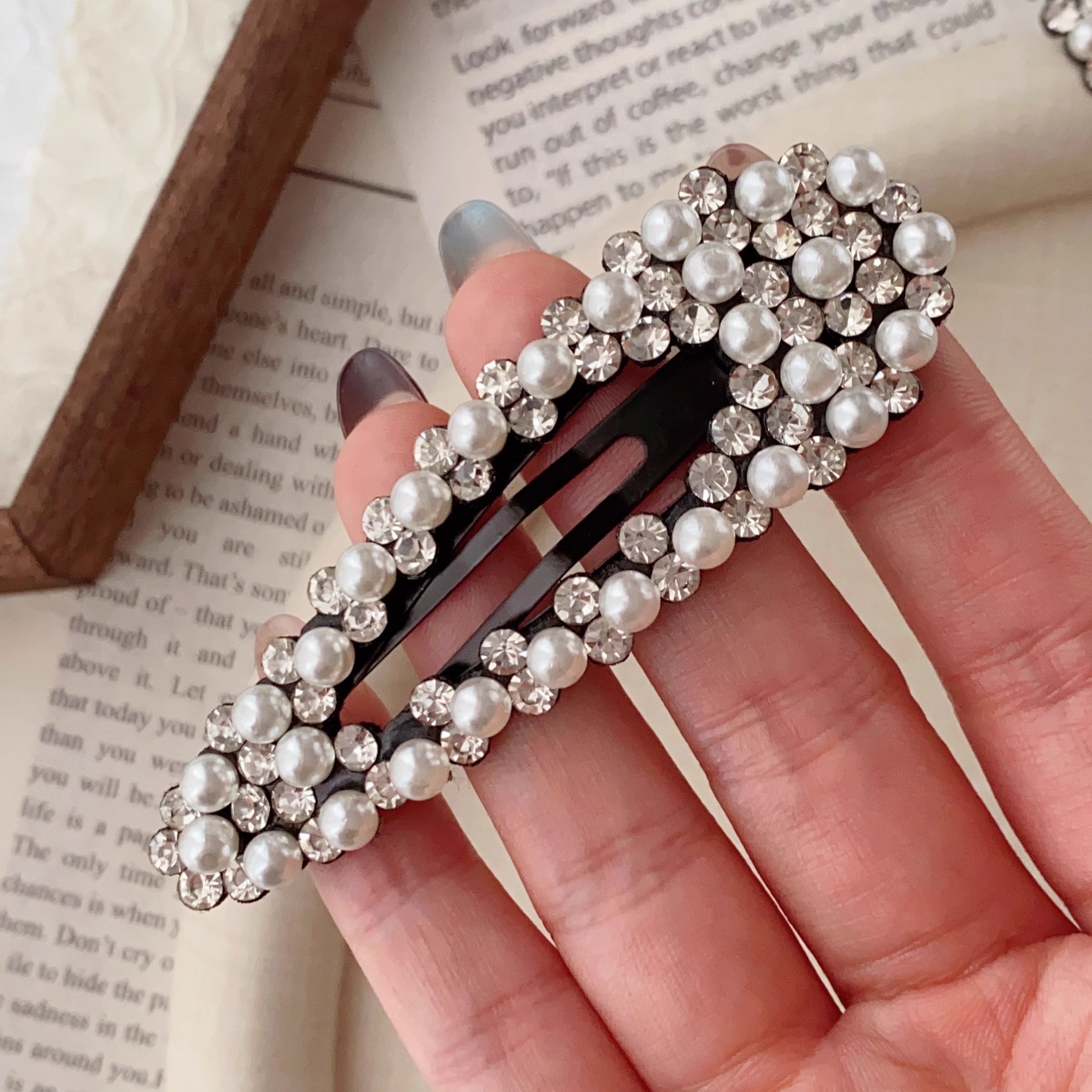 珍珠水钻發家韩国满钻高级感发卡