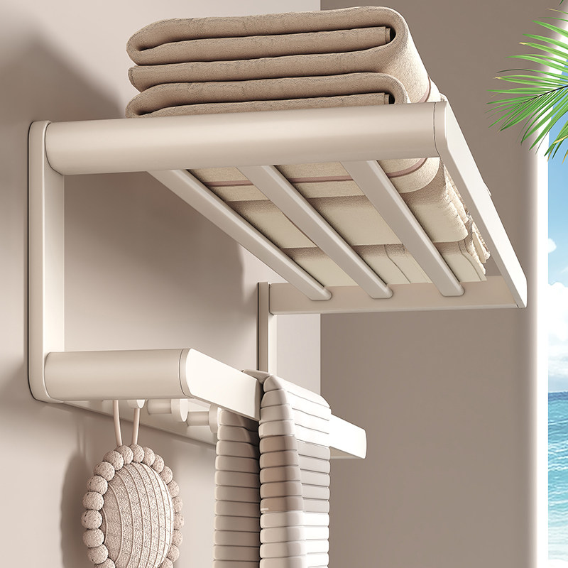 奶白太空铝毛巾架免打孔卫生间浴室置物架壁挂式洗手间厕所浴巾架