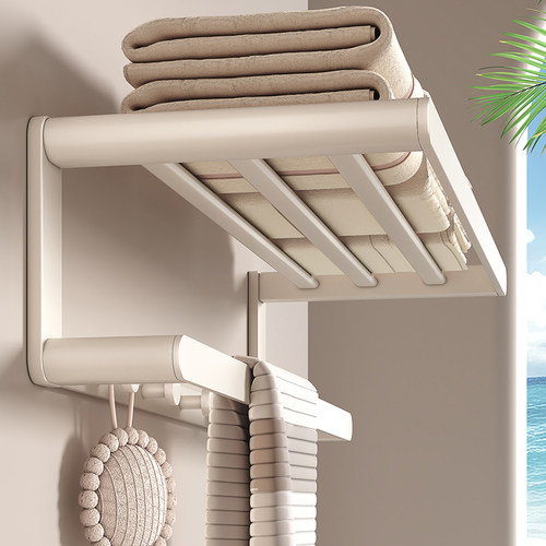 奶白太空铝毛巾架免打孔卫生间浴室置物架壁挂式洗手间厕所浴巾架