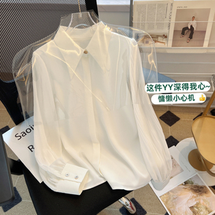 春秋季白色雪纺衬衫爆款女士装2026年新款长袖上衣气质高级感衬衣