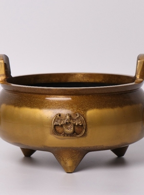 黄铜五福临门香炉摆件