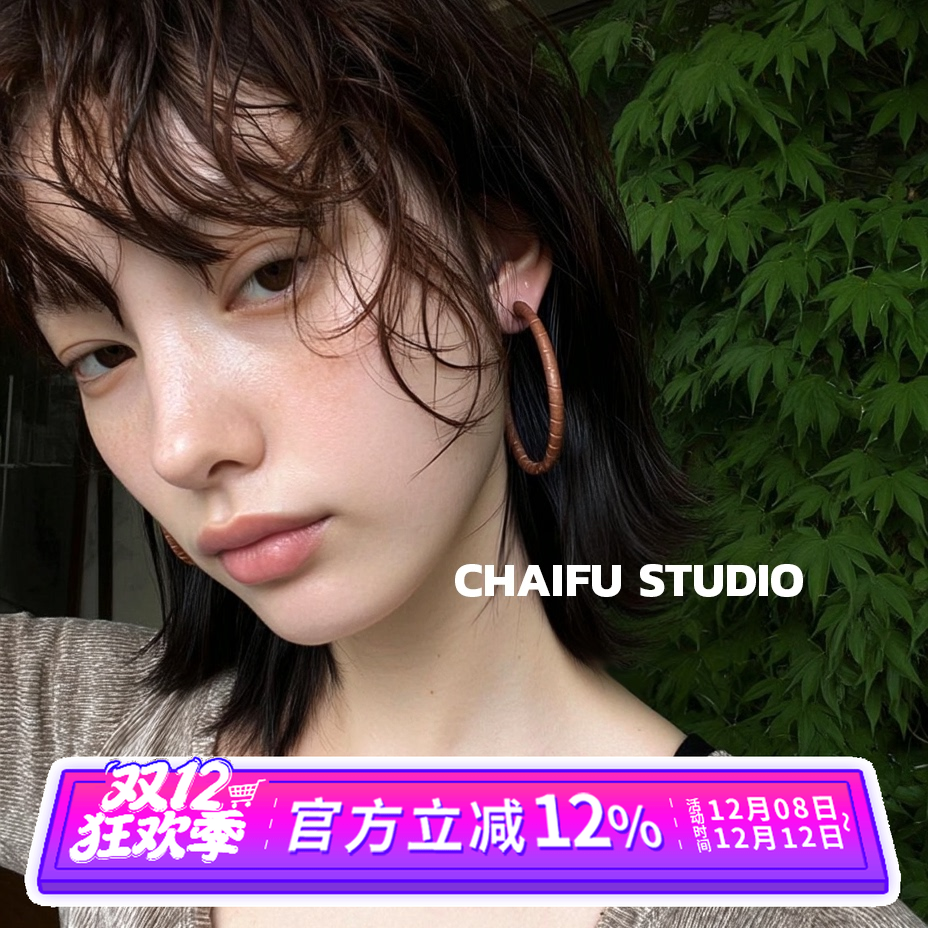 复古棕色缠绕大hoop耳圈