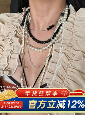 法式甜酷十字架多层缠绕项链