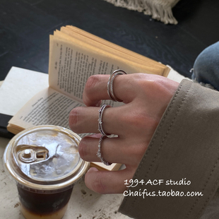 柴夫工作室/J390 韩系不规则碎钻开口戒指小众轻奢设计感指环套装