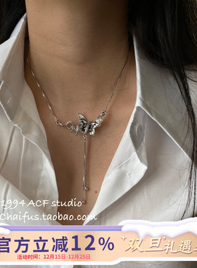 韩系暗黑滴釉晕染蝴蝶项链