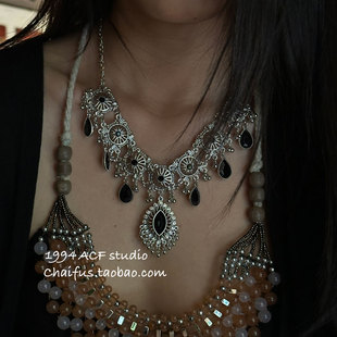 柴夫工作室/X777 苗疆少女镶钻流苏小圆珠项链做旧宫廷风灵域耳环