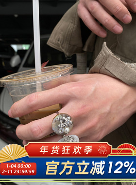 新中式朋克醋酸花朵纽扣戒指