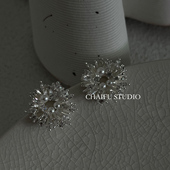 太阳花几何珍珠耳钉轻奢名媛气质耳环 韩式 柴夫工作室 R281