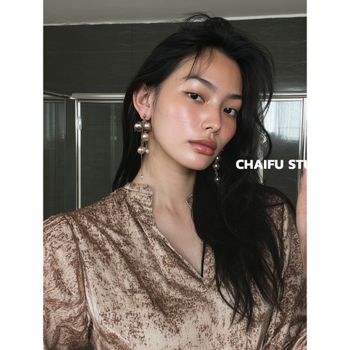 法式复古高级感珍珠流苏耳环