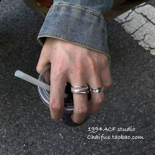 柴夫工作室/J251 韩系简约不规则扭曲纹理戒指小众金属叠戴食指戒