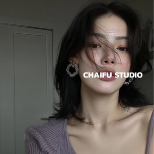 金属圆球缠绕圆形耳钉嘻哈小众设计耳环 欧美个性 柴夫工作室 R938