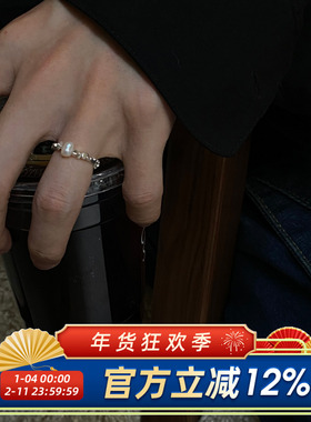 冷淡风几何碎银子珍珠戒指