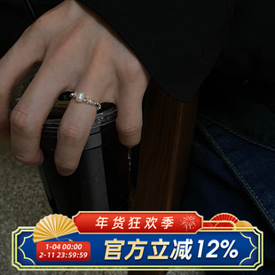 柴夫工作室/J394 冷淡风几何碎银子珍珠戒指简约高级感闭口指环