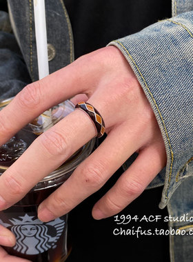 极简小众百搭滴釉拼接菱形戒指