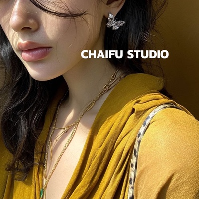 日韩奢华满镶闪耀锆石蝴蝶耳钉