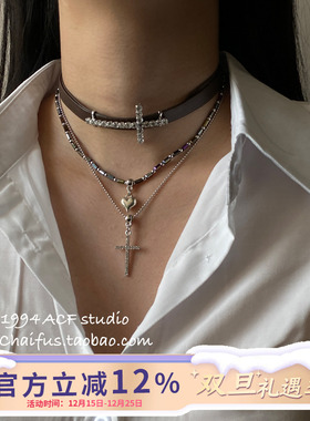 美式朋克多层十字架项链