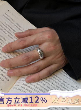 复古中性风陨石纹理开口戒指