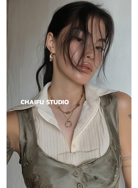 INS复古猪鼻子叠戴钛钢项链