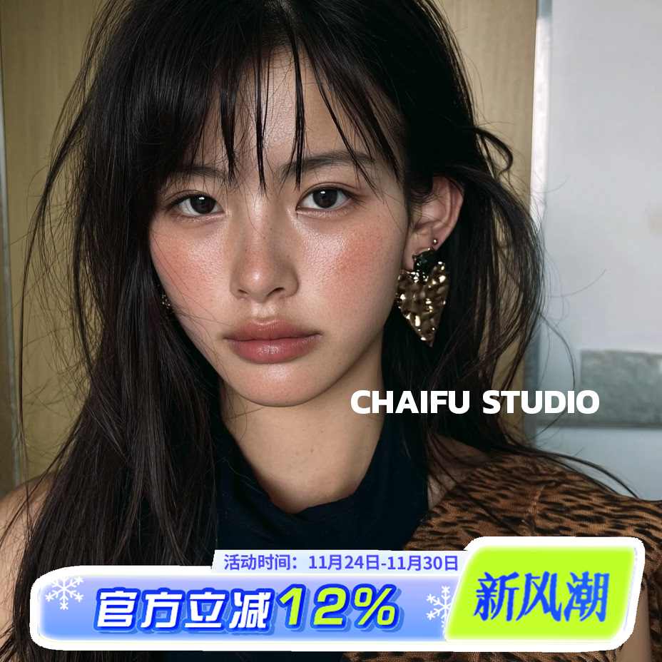 港风复古肌理感金属爱心耳钉