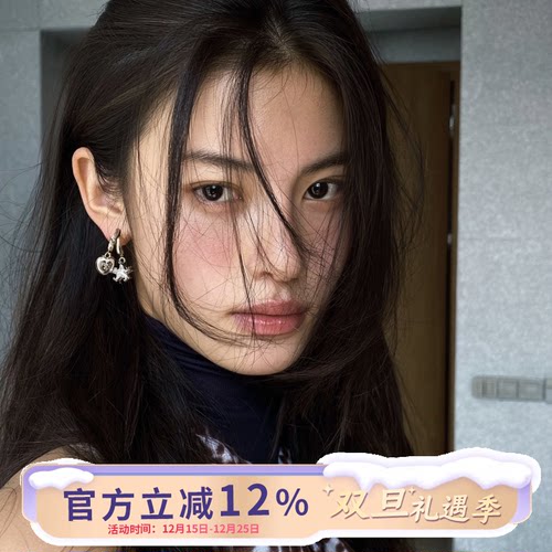 做旧爱心十字五角星锆石耳钉