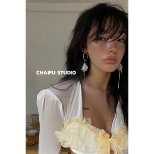 甜美优雅贝壳花瓣耳钉极简海岛度假风耳环 法式 柴夫工作室 R965