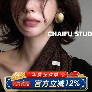 柴夫工作室/R356 韩系冷淡风椭圆拉丝耳钉极简大气知性百搭耳环