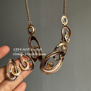 欧美彩色油画几何镂空项链夸张复古微镶钻套装 X163 柴夫工作室