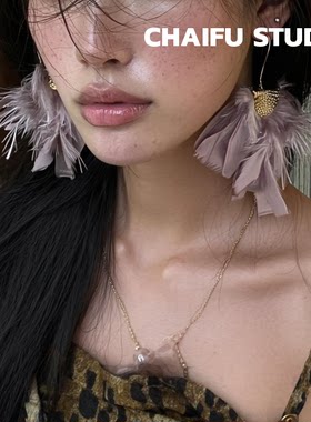 港风复古彩色羽毛超仙耳环