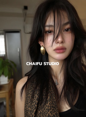 柴夫工作室/R562 欧美夸张椭圆金属拉丝耳钉轻奢冷淡风显瘦耳环