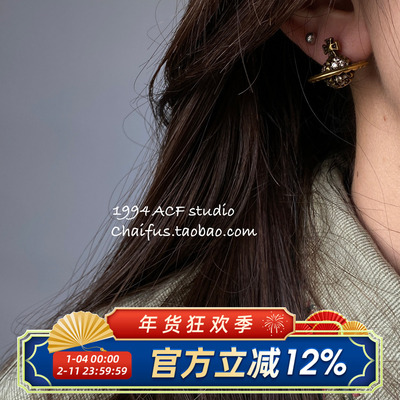 欧美复古西太后闪钻土星耳钉