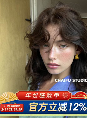 柴夫工作室/R461 港风复古甜妹撞色波点C型耳钉小众俏皮趣味耳环