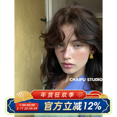 港风复古甜妹撞色波点C型耳钉