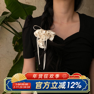 柴夫工作室/F212 法式缎面波点超仙大肠发圈飘带蝴蝶结复古发饰